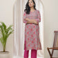 Vaasva Women Charcoal Cotton Printed Straight Kurti With Pant | Swadesiicart