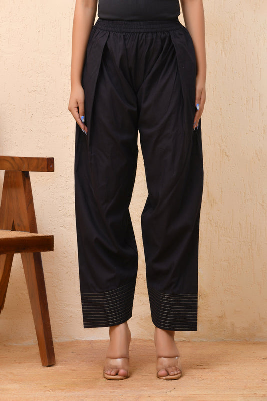 Vaasva Women Black Solid Farshi Pant | Swadesiicart