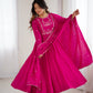 Lorenvalley Fashion Darkpink Pure Roman Chanderi Silk Yoke Fancy Handwork Beads Work Anarkali Gown Pant With Dupatta Set - Swadesiicart