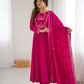 Lorenvalley Fashion Darkpink Pure Roman Chanderi Silk Yoke Fancy Handwork Beads Work Anarkali Gown Pant With Dupatta Set - Swadesiicart