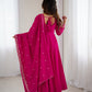 Lorenvalley Fashion Darkpink Pure Roman Chanderi Silk Yoke Fancy Handwork Beads Work Anarkali Gown Pant With Dupatta Set - Swadesiicart
