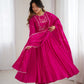 Lorenvalley Fashion Darkpink Pure Roman Chanderi Silk Yoke Fancy Handwork Beads Work Anarkali Gown Pant With Dupatta Set - Swadesiicart