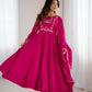 Lorenvalley Fashion Darkpink Pure Roman Chanderi Silk Yoke Fancy Handwork Beads Work Anarkali Gown Pant With Dupatta Set - Swadesiicart