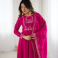 Lorenvalley Fashion Darkpink Pure Roman Chanderi Silk Yoke Fancy Handwork Beads Work Anarkali Gown Pant With Dupatta Set - Swadesiicart