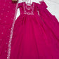 Lorenvalley Fashion Darkpink Pure Roman Chanderi Silk Yoke Fancy Handwork Beads Work Anarkali Gown Pant With Dupatta Set - Swadesiicart