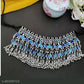 Tehzeeb Creations Women's Silver Colour Oxidised Necklace Set With Blue Colour Meenakari Work - Swadesiicart