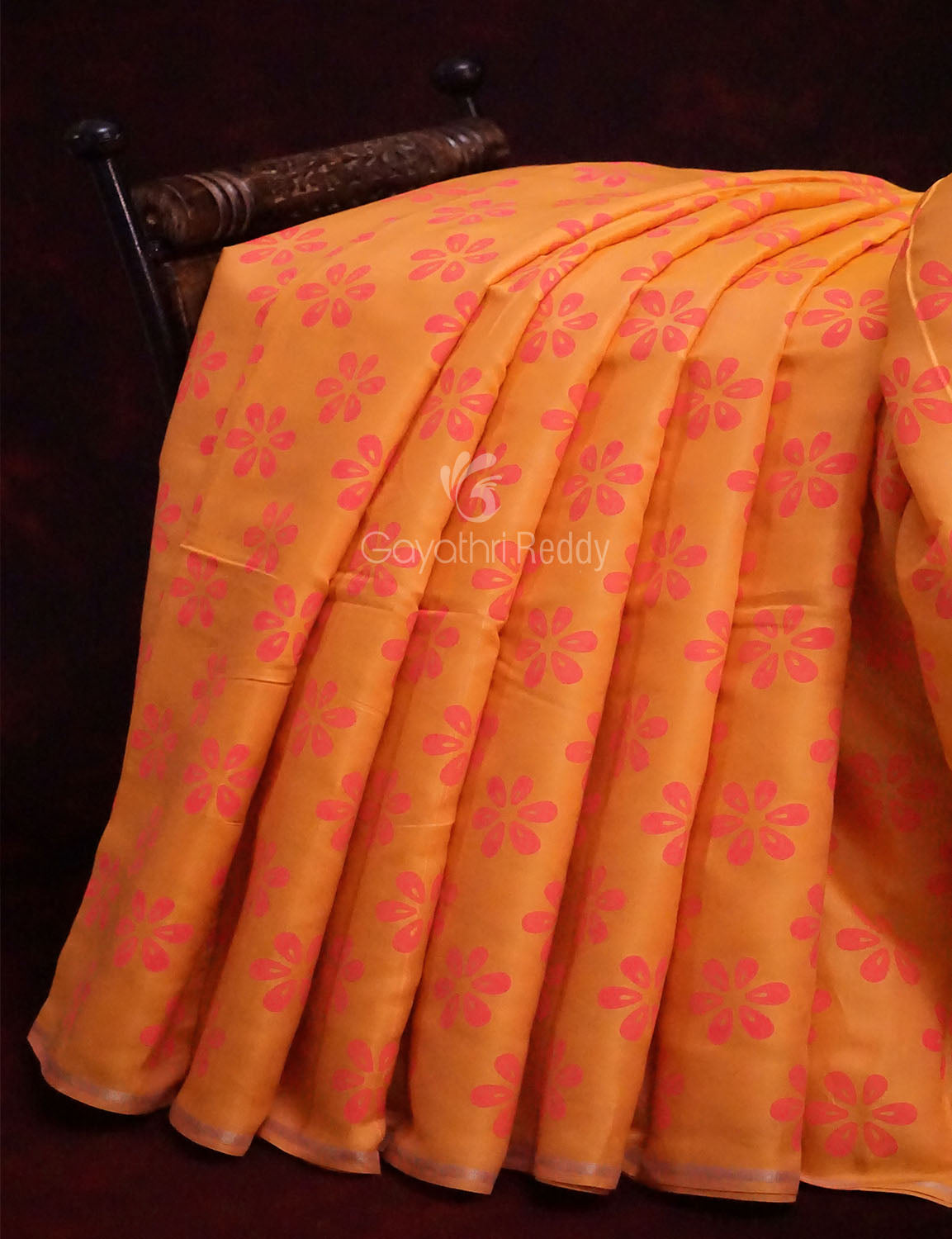 Neon Orange Colour Chanderi Block Print Saree By Gayathri Reddy Designer Studio | Swadesiicart
