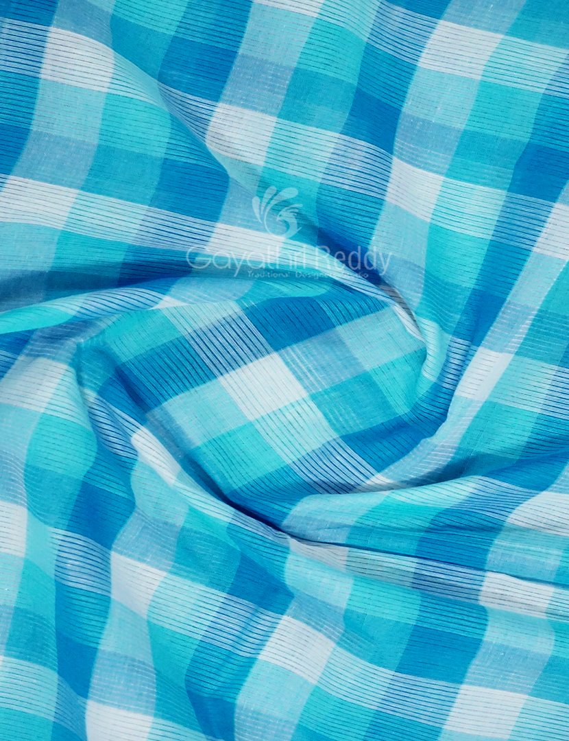 Sky Blue With Checks Pure Mangalgiri Cotton Saree By Gayathri Reddy Designer Studio | Swadesiicart