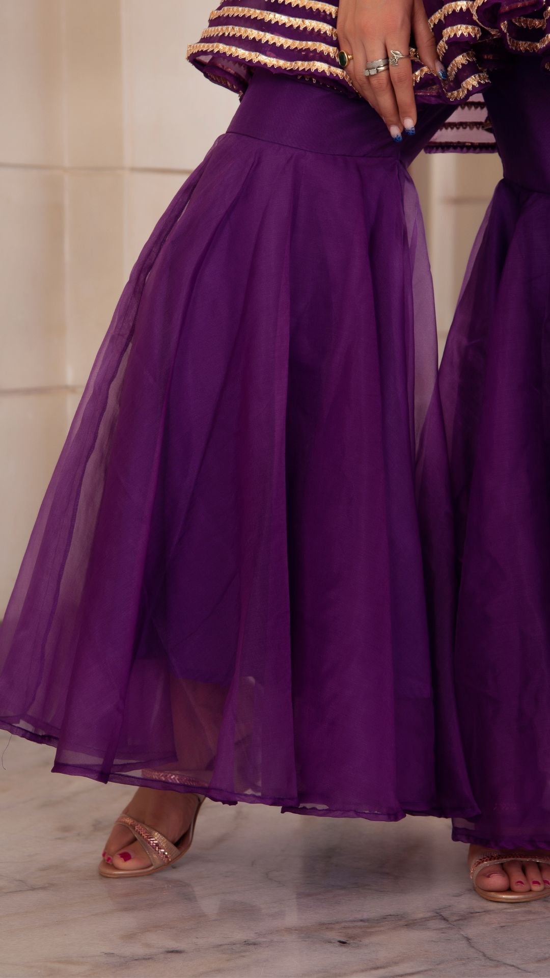 Pomcha Jaipur Masakali Purple Organza Sharara Set | Swadesiicart