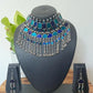 Tehzeeb Creations Women's Silver Colour Oxidised Necklace Set With Blue Colour Meenakari Work - Swadesiicart