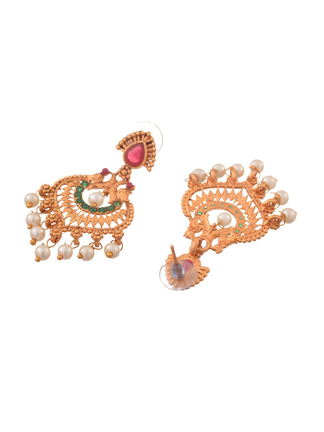 Saraf RS Jewellery Gold-Polished Red & Green Bridal Temple Jewellery Set - Swadesiicart