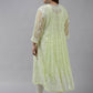 ADA Women Lime Green & White Ethnic Motifs Plus Size Chikankari Georgette Anarkali Kurta | Swadesiicart