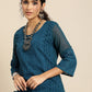 Sangria Women Teal Blue Ethnic Motifs Chikankari Kurta with Palazzos | Swadesiicart