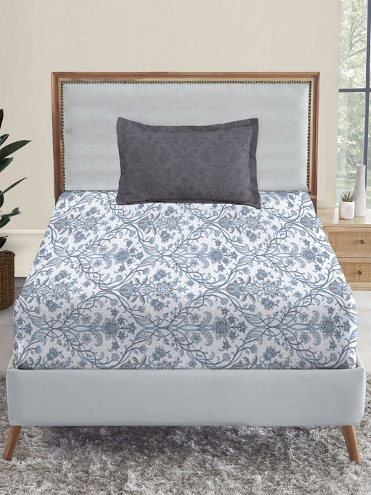 MYTRIDENT Dusk and Dawn White Ethnic Motifs Pure Cotton 144TC Single Bedsheet Pillow Cover - Swadesiicart