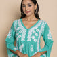 HOUSE OF KARI Floral Embroidered Chikankari Cotton A-Line Kurta | Swadesiicart