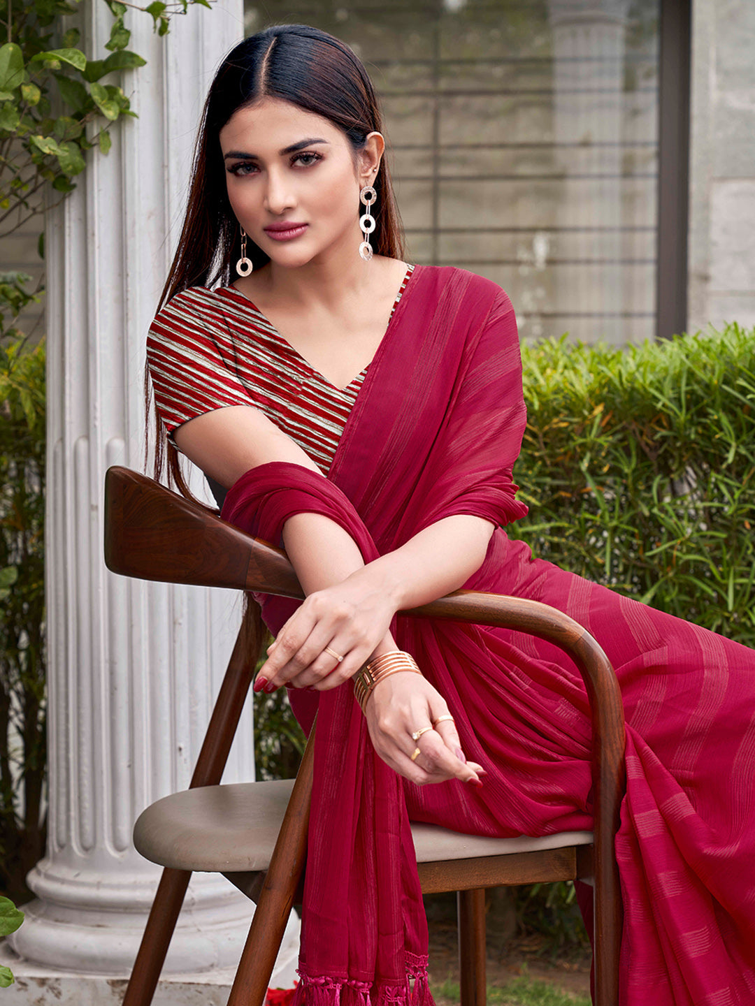 Tikhi Imli Striped Satin Ready to Wear Saree | Swadesiicart
