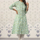 Ode by House of Pataudi Floral Printed Band Collar Pure Cotton Kurta - Swadesiicart
