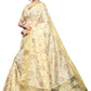 Vamika Weaving Cream Cotton Polyester Silk Saree (Kerala Floral)
