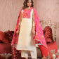 Ethnic Festive Wear Chanderi With Lining White & Pink Stitched Suit With Dupatta - Tanisha | Swadesiicart