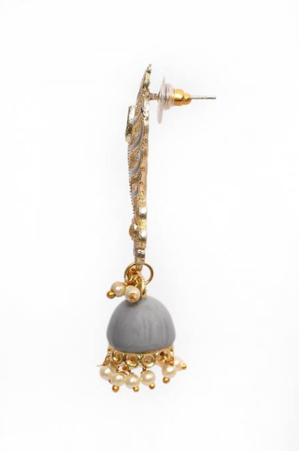 Peacock Feather Pattern Gray Jhumki Drop Earrings for Womens by House of Ree | Swadesiicart