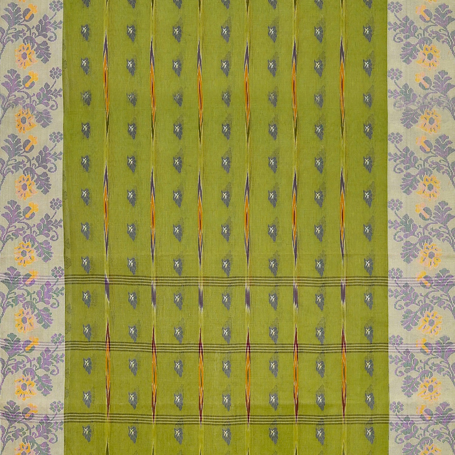 Exclusive Collection 100% Pure Cotton Olive Tant Saree With Hand Weaving Work - Swadesiicart