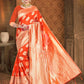 Vardha Fire Orange Woven Banarasi Saree | Swadesiicart