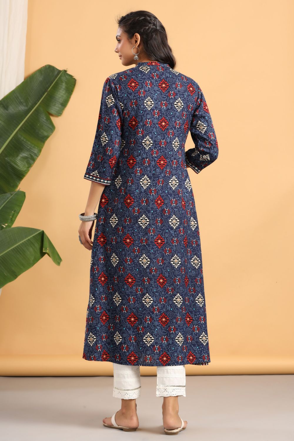 Juniper Womens Indigo Rayon Printed A-Line Kurta - Swadesiicart