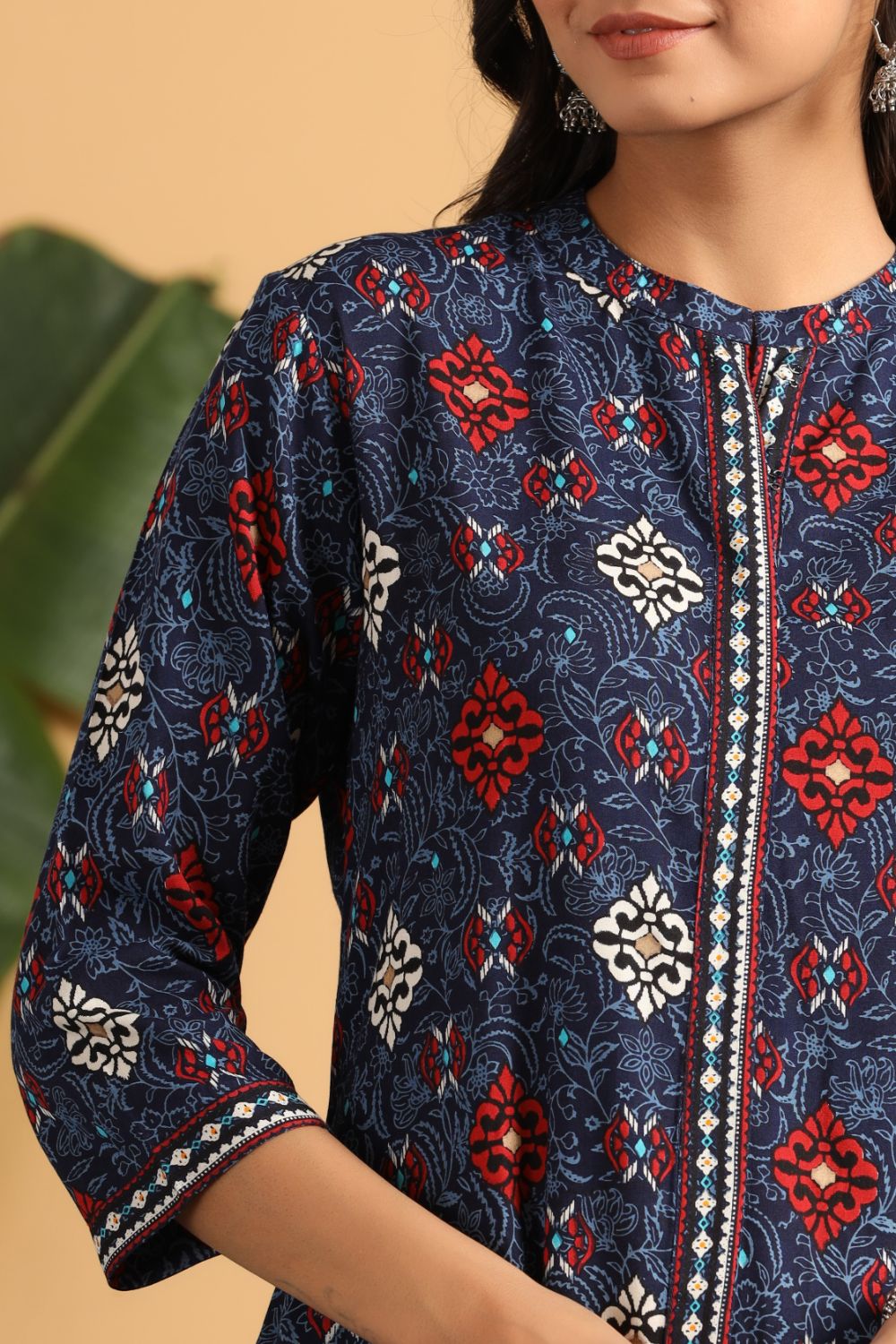 Juniper Womens Indigo Rayon Printed A-Line Kurta - Swadesiicart