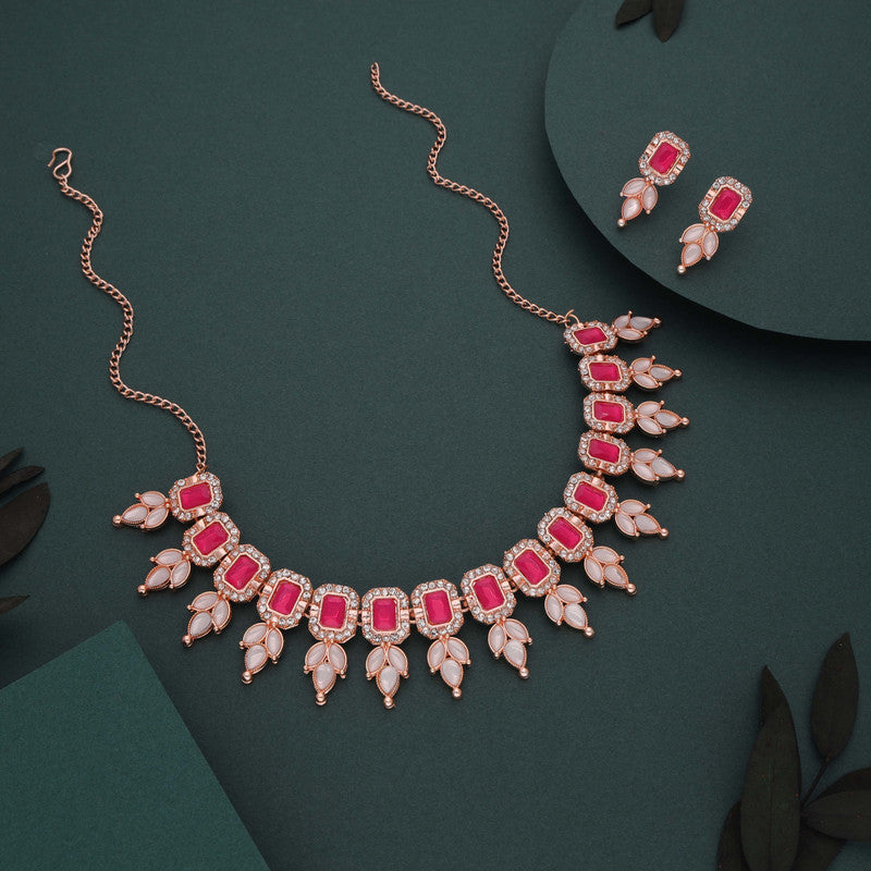 Tehzeeb Creationss Pink Colour Choker With Stud - Swadesiicart