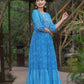 Juniper Womens Blue Georgette Floral Printed Tiered Dress | Swadesiicart