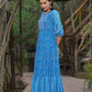 Juniper Womens Blue Georgette Floral Printed Tiered Dress | Swadesiicart