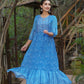 Juniper Womens Blue Georgette Floral Printed Tiered Dress | Swadesiicart