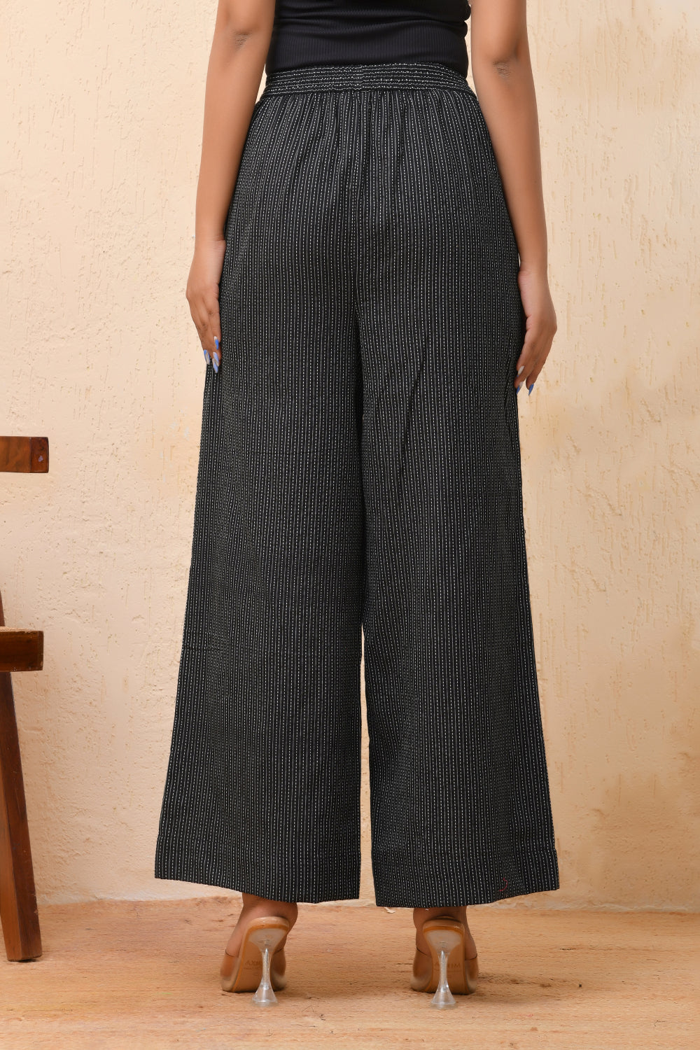 Vaasva Women Black Kantha Flared Pants | Swadesiicart