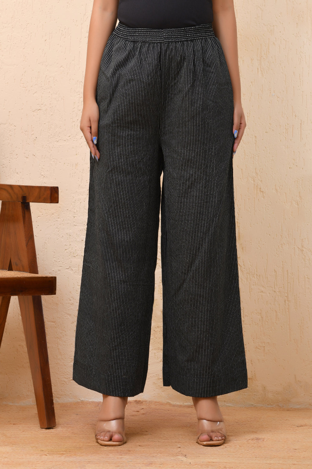 Vaasva Women Black Kantha Flared Pants | Swadesiicart