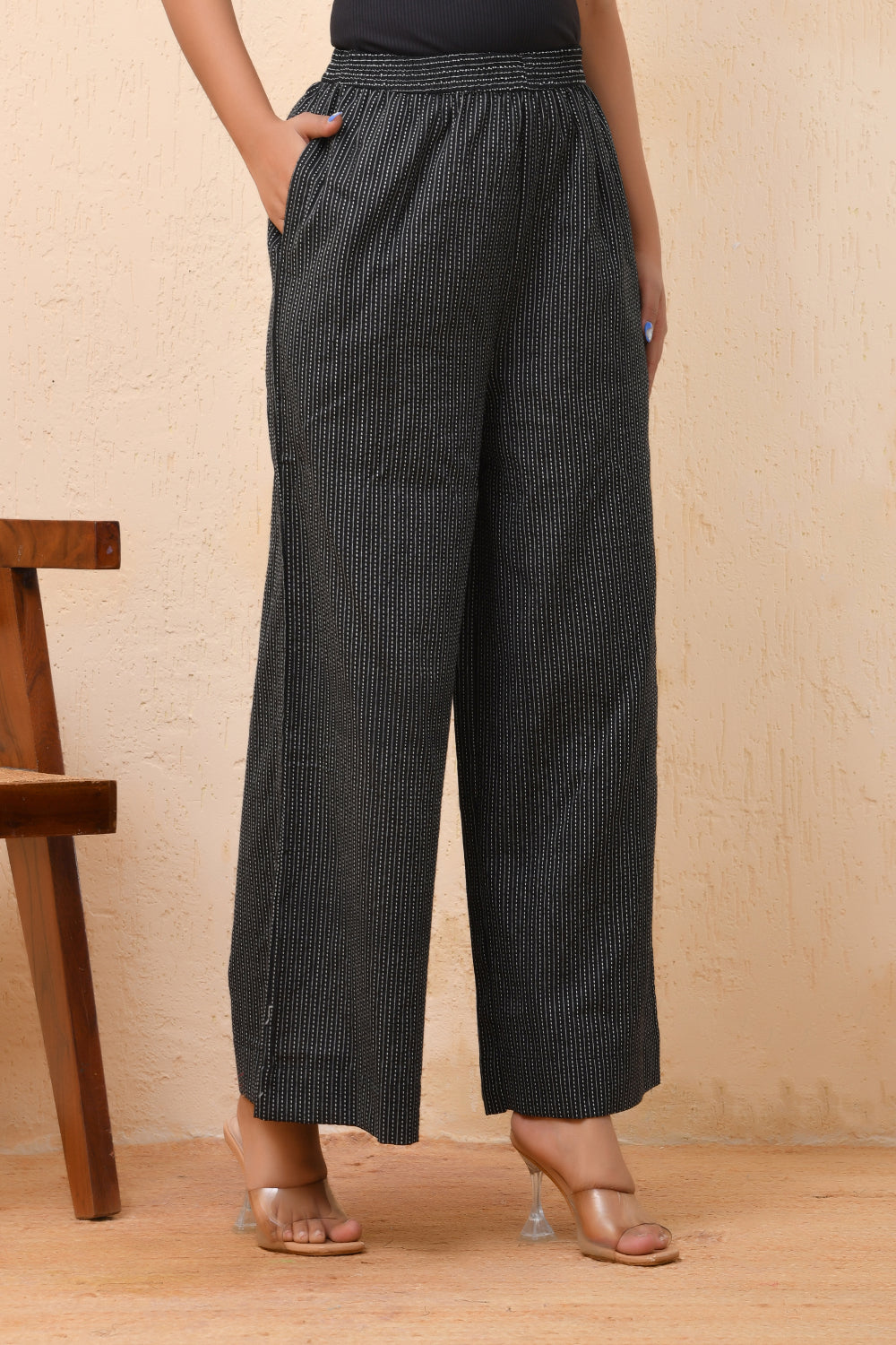 Vaasva Women Black Kantha Flared Pants | Swadesiicart