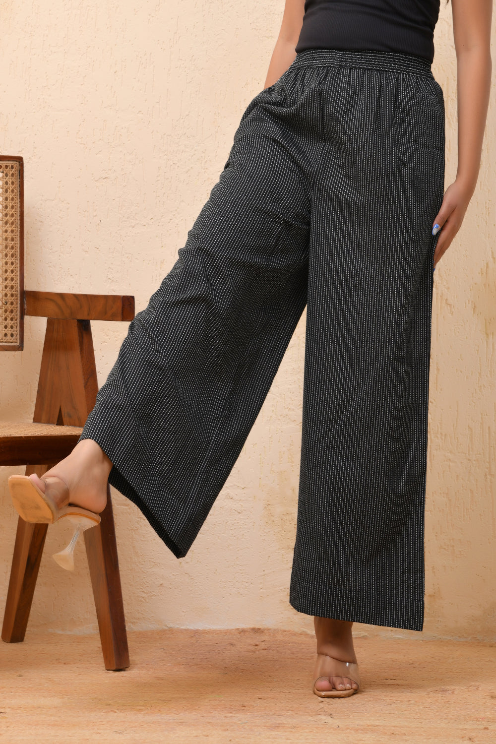 Vaasva Women Black Kantha Flared Pants | Swadesiicart