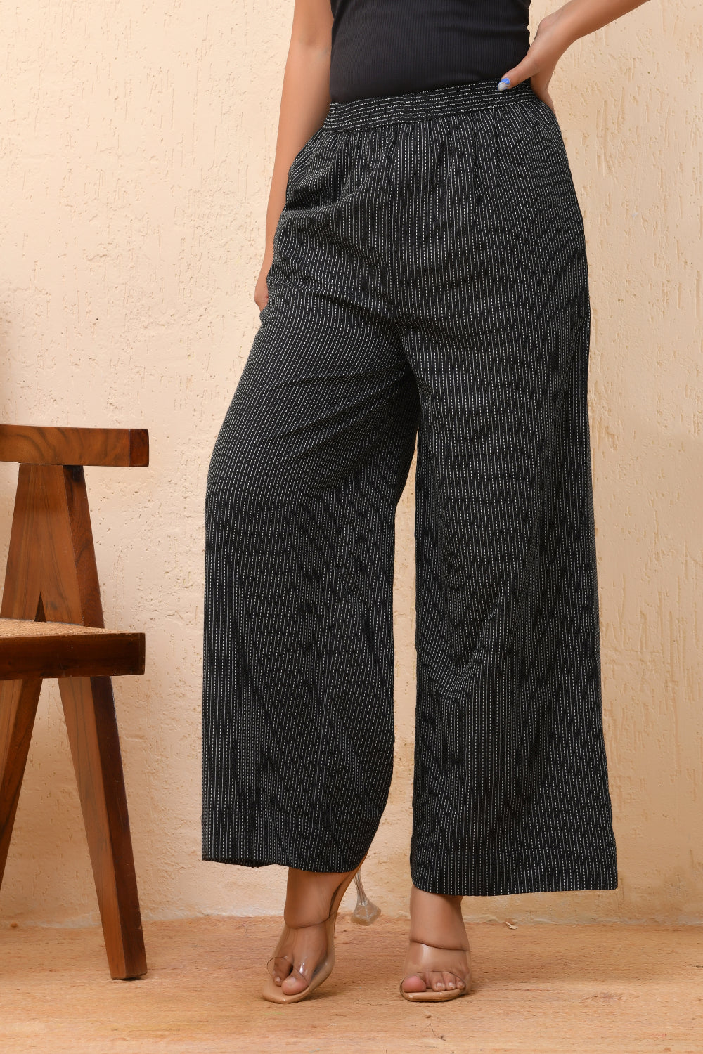 Vaasva Women Black Kantha Flared Pants | Swadesiicart