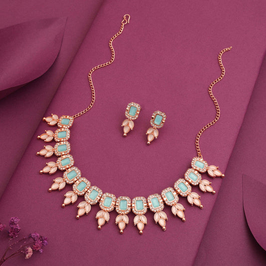 Tehzeeb Creationss Sky Blue Colour Choker With Stud - Swadesiicart
