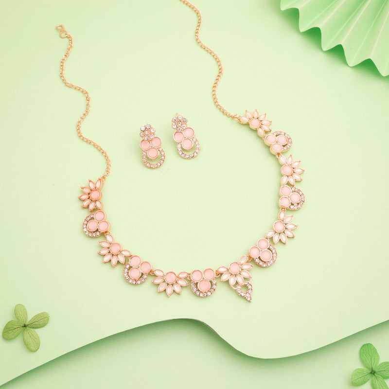 Tehzeeb Creations Gold Pleate Baby Pink Choker Necklace With Stud - Swadesiicart