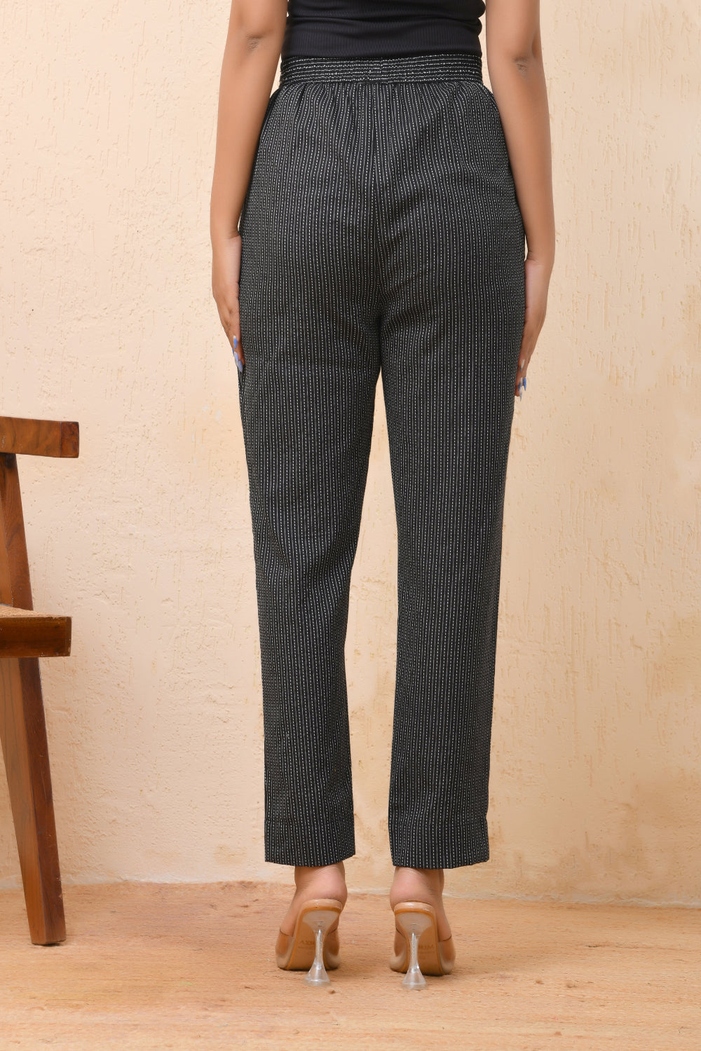 Vaasva Women Black Kantha Straight Fit Pants | Swadesiicart