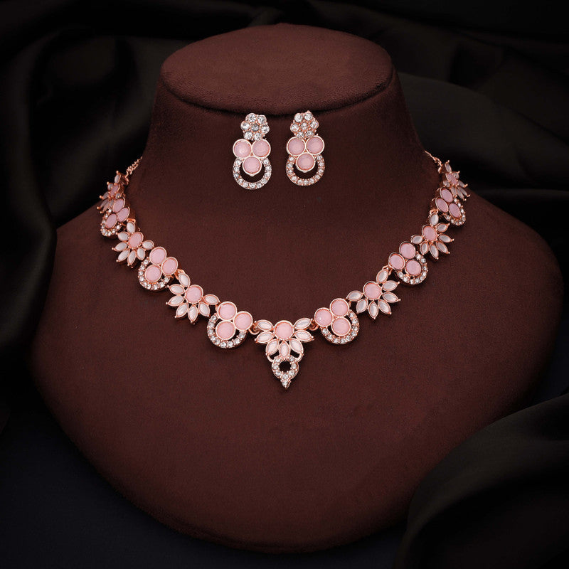 Tehzeeb Creations Gold Pleate Baby Pink Choker Necklace With Stud - Swadesiicart