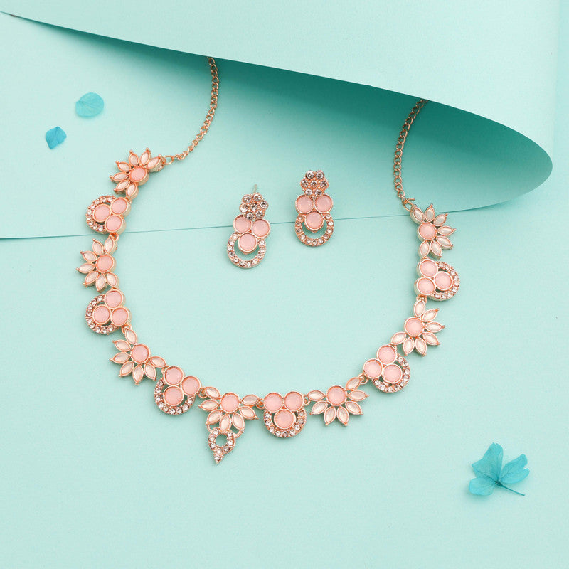 Tehzeeb Creations Gold Pleate Baby Pink Choker Necklace With Stud - Swadesiicart