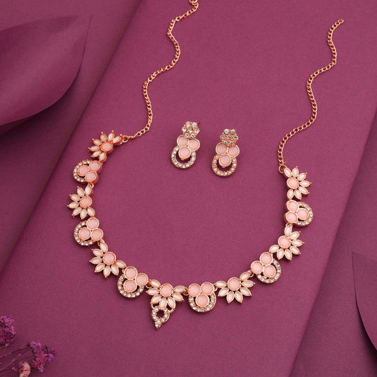 Tehzeeb Creations Gold Pleate Baby Pink Choker Necklace With Stud - Swadesiicart
