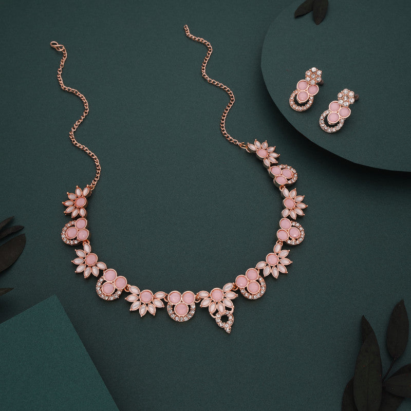 Tehzeeb Creations Gold Pleate Baby Pink Choker Necklace With Stud - Swadesiicart