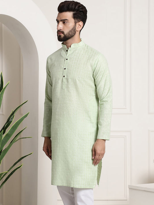 Sojanya Men Green Dobby Checked Straight Kurta | Swadesiicart