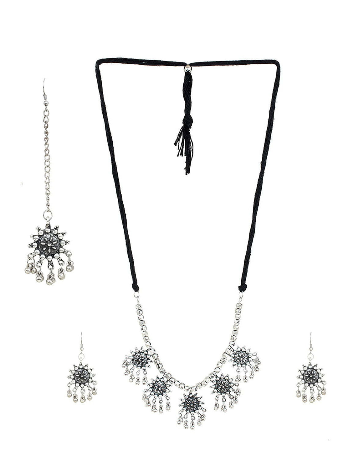 Cardinal Silver-Toned Oxidised Jewellery Set - Swadesiicart