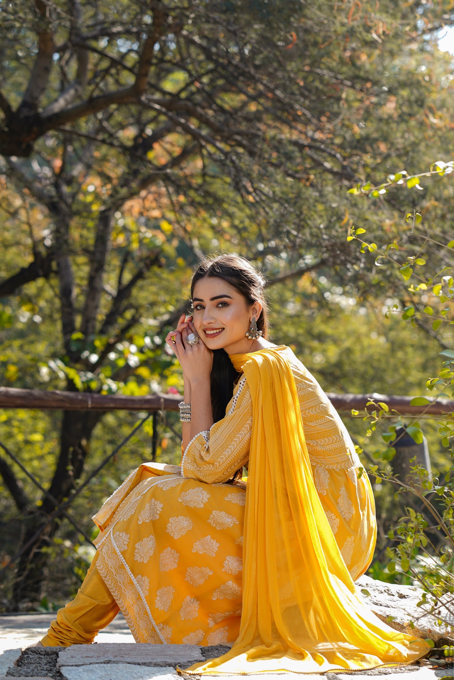 Juniper Women Yellow Georgette Printed Flared Kurta Sets - Swadesiicart