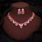 Tehzeeb Creations Gold Pleate Pink Choker Necklace With Stud - Swadesiicart