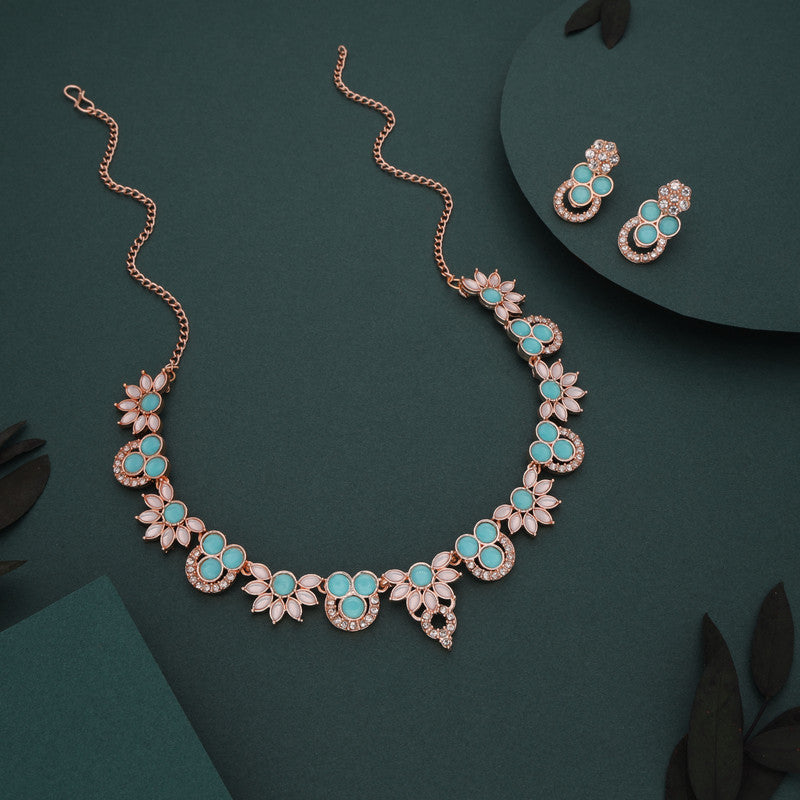 Tehzeeb Creations Gold Pleate Sky Blue Choker Necklace With Stud - Swadesiicart