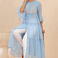 Juniper Womens Powderblue Chiffon Embroidered Tiered Kurta | Swadesiicart